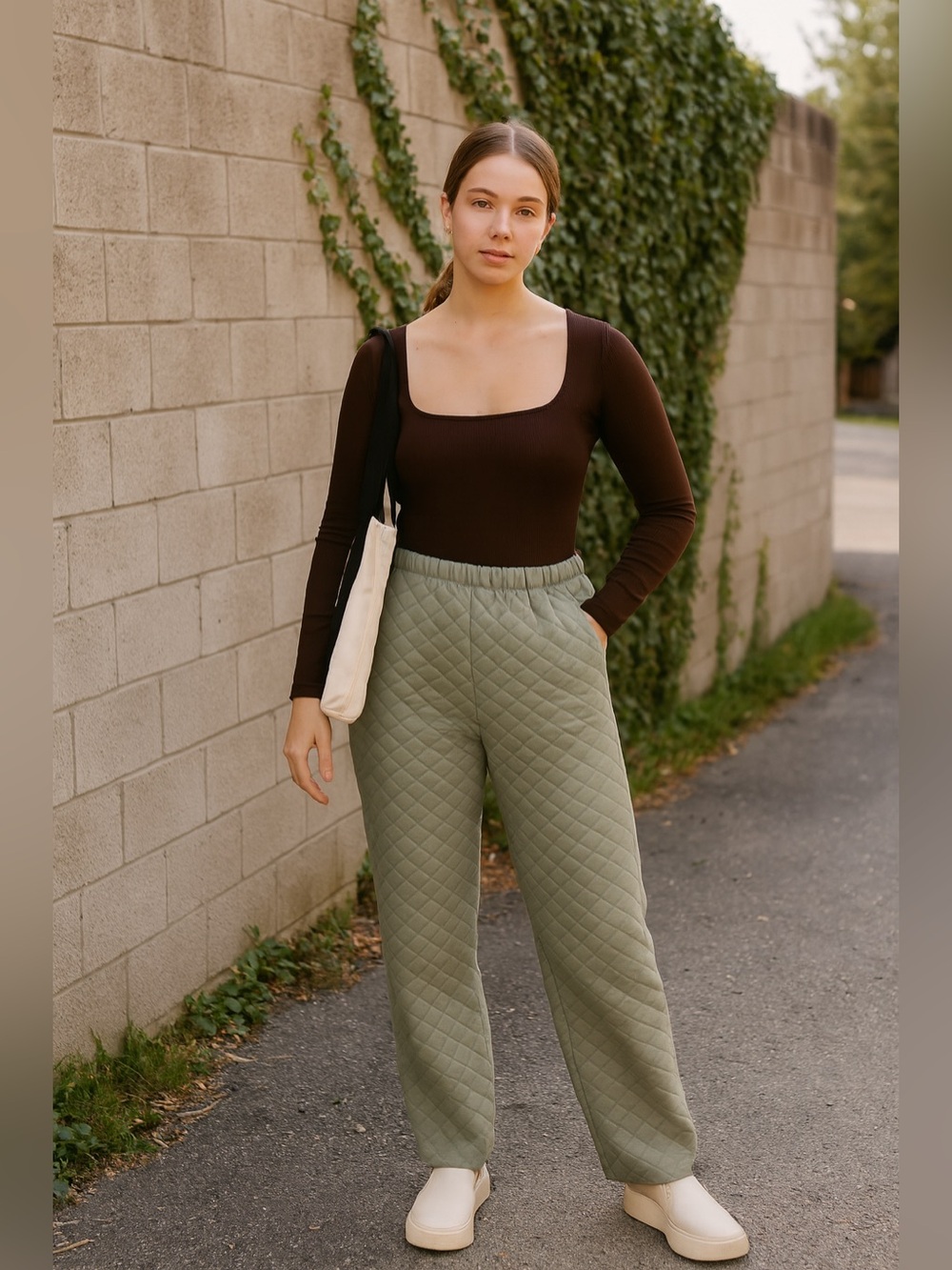 Zara Quilted Light Sage Pants